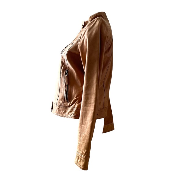 Wilsons Leather Tan Motorcycle Jacket with Stand-Up Collar - Picture 3 of 7